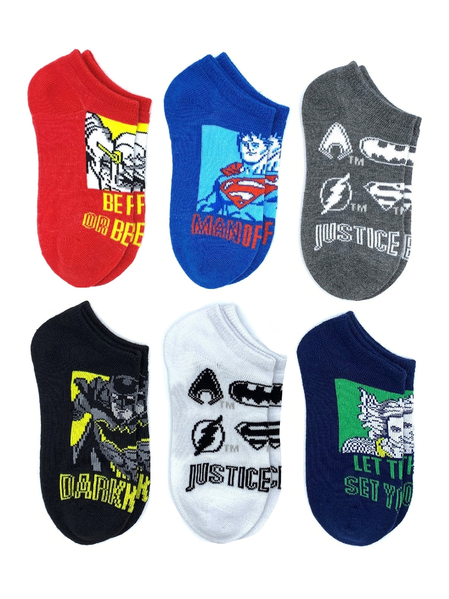 Justice League Boys No Show Graphic Socks, 6-Pack, Sizes S-L - Walmart.com