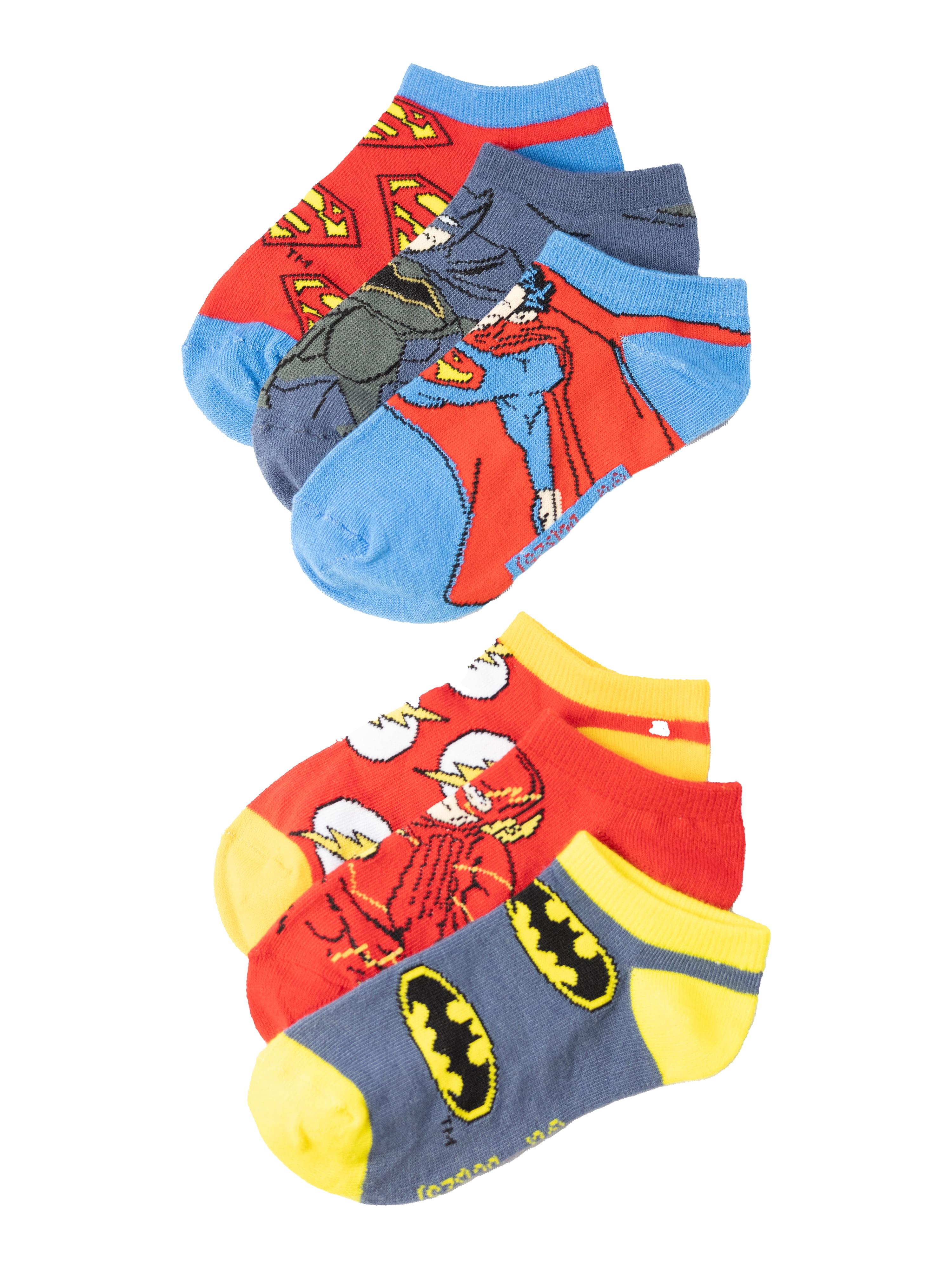 Justice League Boys Socks, 6-Pack, No Show Style, Sizes S-L
