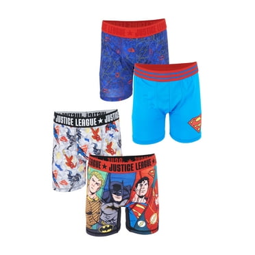 Justice League Boys Underwear, 4 Pack Athletic Boxer Briefs Sizes 4-10