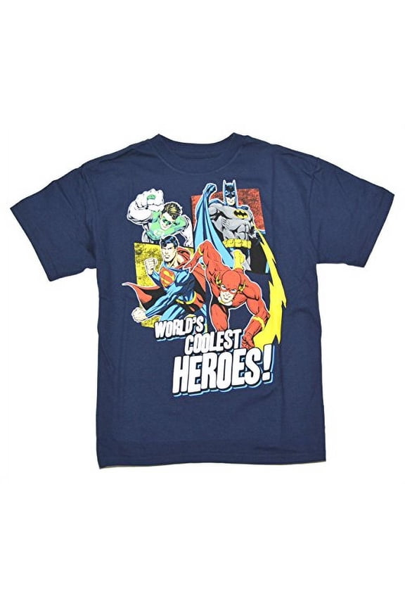 Boys' "World's Coolest Heroes!" T-shirt Large, Navy
