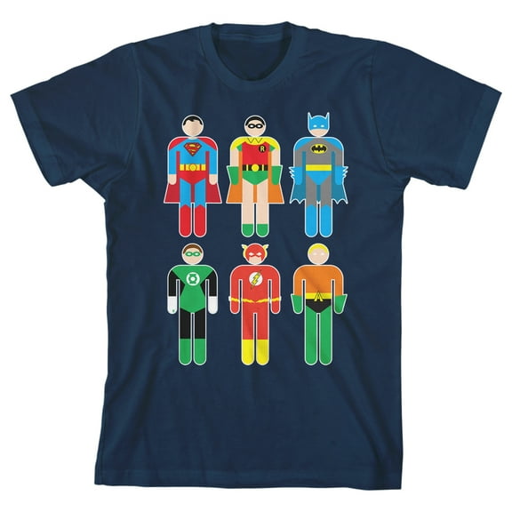 Justice League Cartoonish Superheroes Boy's Navy Blue Tee-Medium