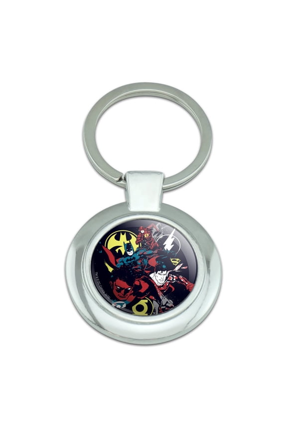 Justice League Character Graffiti Keychain Classy Round Chrome Plated Metal