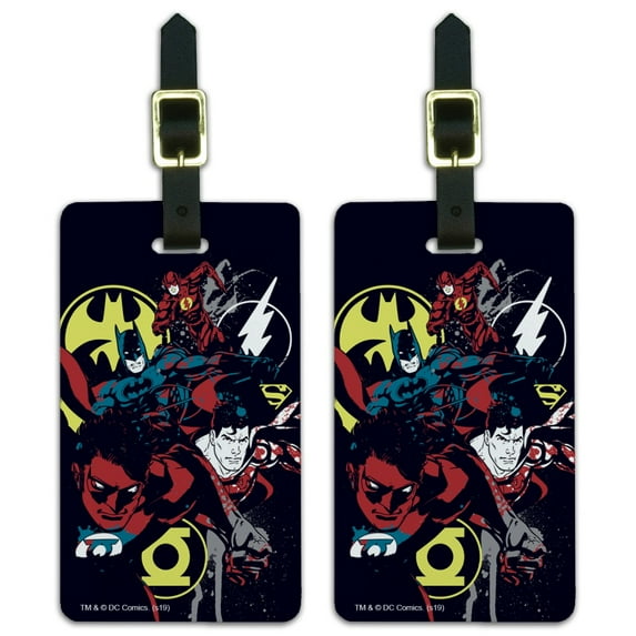 Justice League Character Graffiti Luggage ID Tags Suitcase Carry-On Cards - Set of 2
