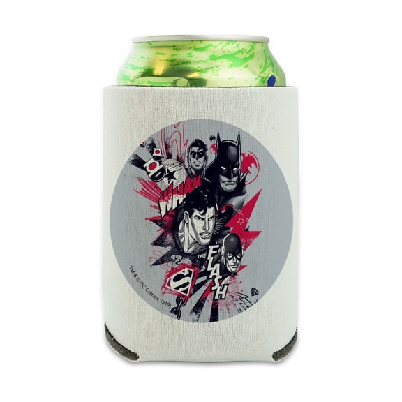 Justice League Character Heads Can Cooler - Drink Sleeve Hugger Collapsible Insulator - Beverage Insulated Holder