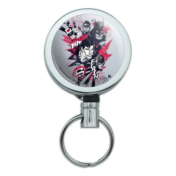 Justice League Character Heads Heavy Duty Metal Retractable Reel ID Badge Key Card Tag Holder with Belt Clip