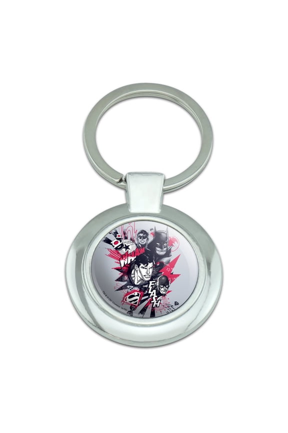 Justice League Character Heads Keychain Classy Round Chrome Plated Metal