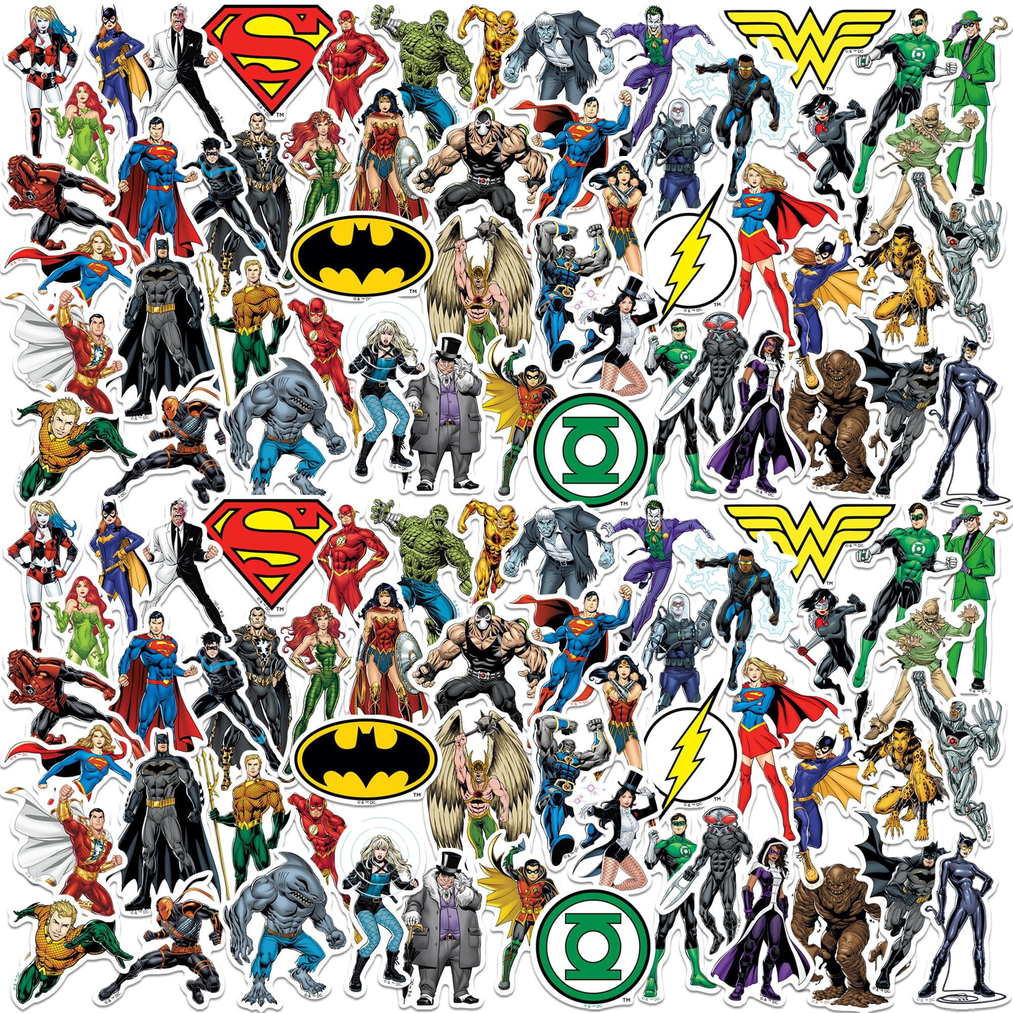 Justice League Characters 100ct Vinyl Large Deluxe Stickers Variety Pack  Die Cut Decals for Laptop, Water Bottle, Scrapbooking, Tablet, Indoor/Outdoor