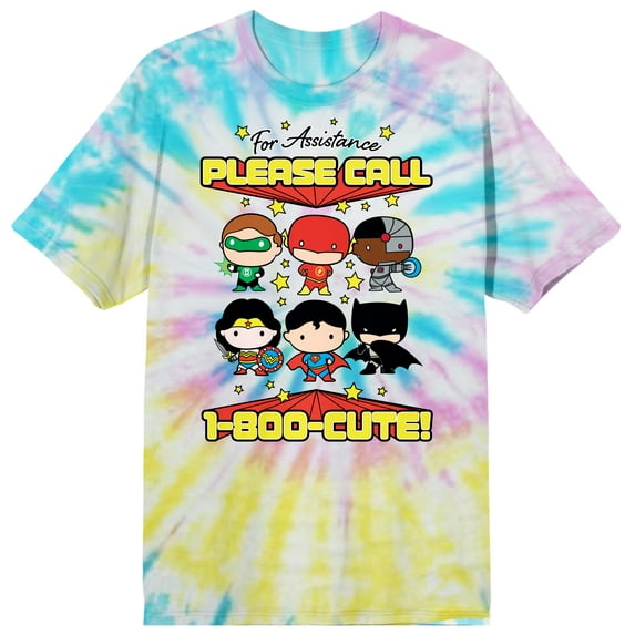 Justice League Chibi Character Group Pastel Spiral Real Wash Graphic Tee -XL