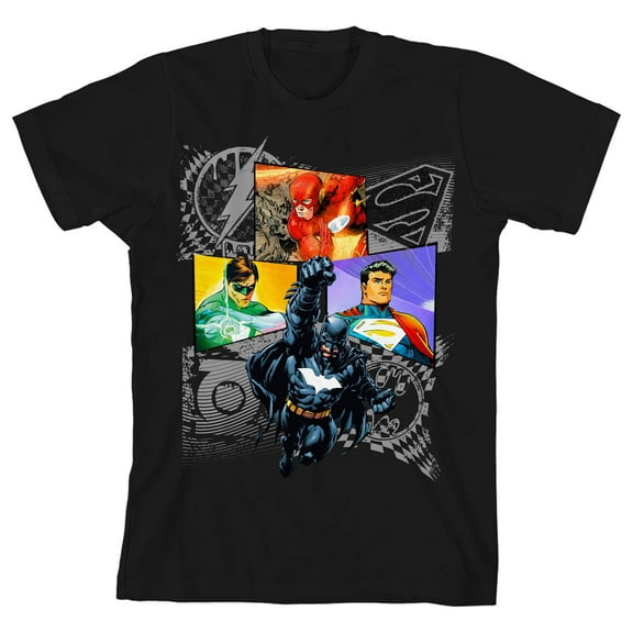 Justice League Collage Art Boy's Black T-shirt-Medium