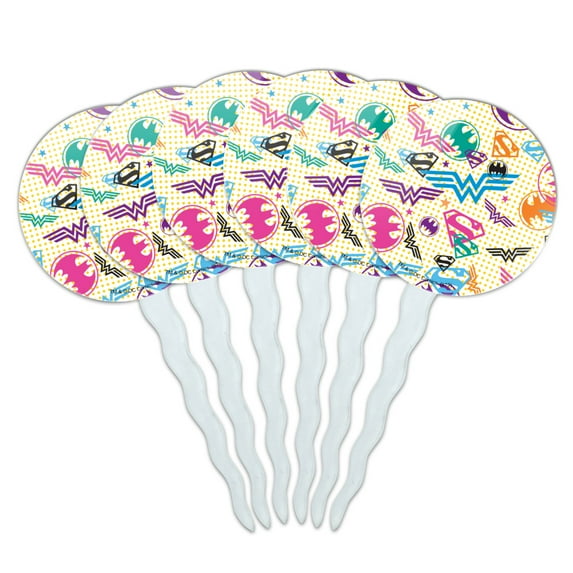 Justice League Colorful Logos Cupcake Picks Toppers Decoration Set of 6