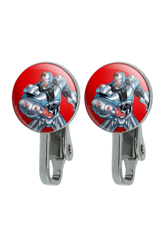 Justice League Cyborg Character Novelty Clip-On Stud Earrings