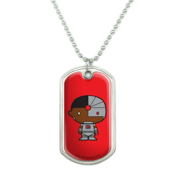 Justice League Cyborg Cute Chibi Character Military Dog Tag Pendant Necklace with Chain