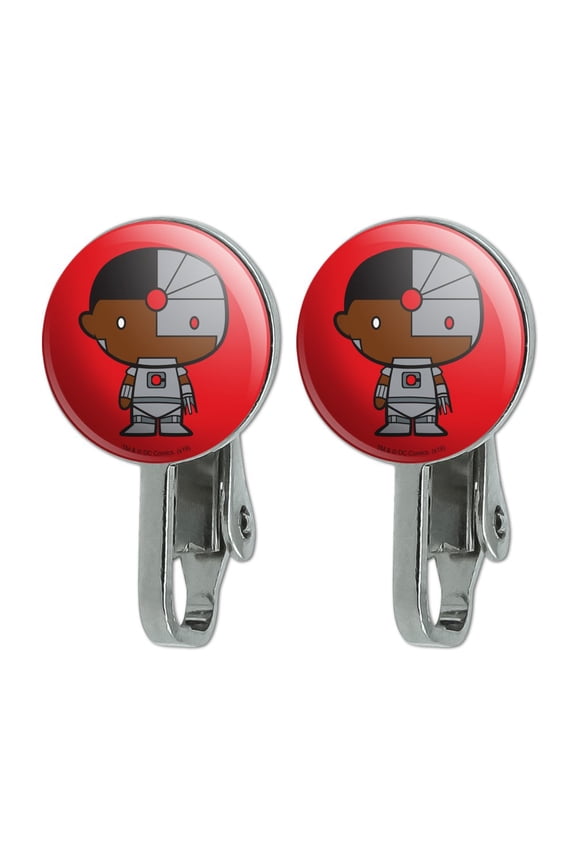 Justice League Cyborg Cute Chibi Character Novelty Clip-On Stud Earrings