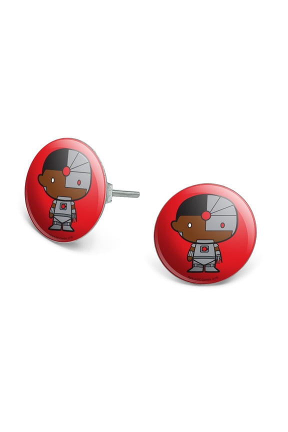 Justice League Cyborg Cute Chibi Character Novelty Silver Plated Stud Earrings