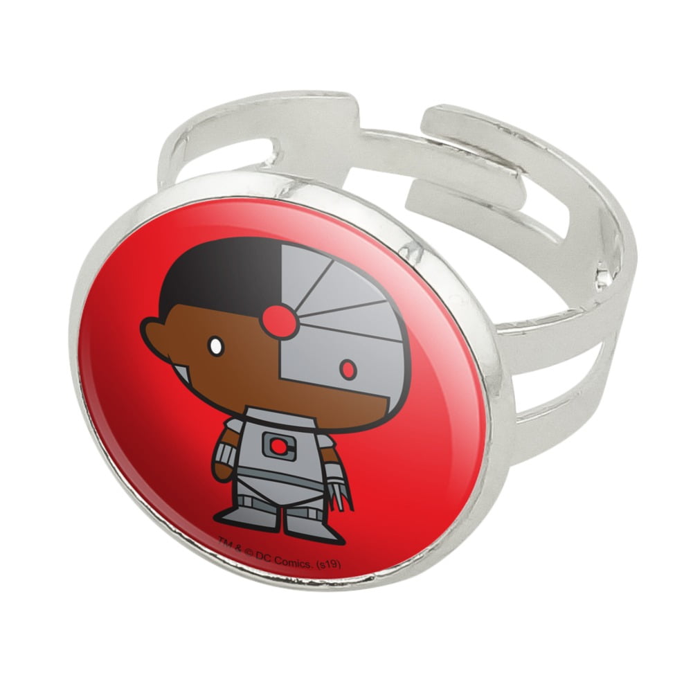 Justice League Cyborg Cute Chibi Character Silver Plated Adjustable ...