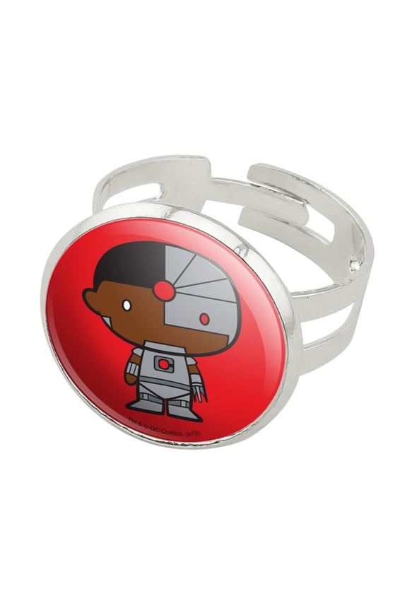 Justice League Cyborg Cute Chibi Character Silver Plated Adjustable Novelty Ring