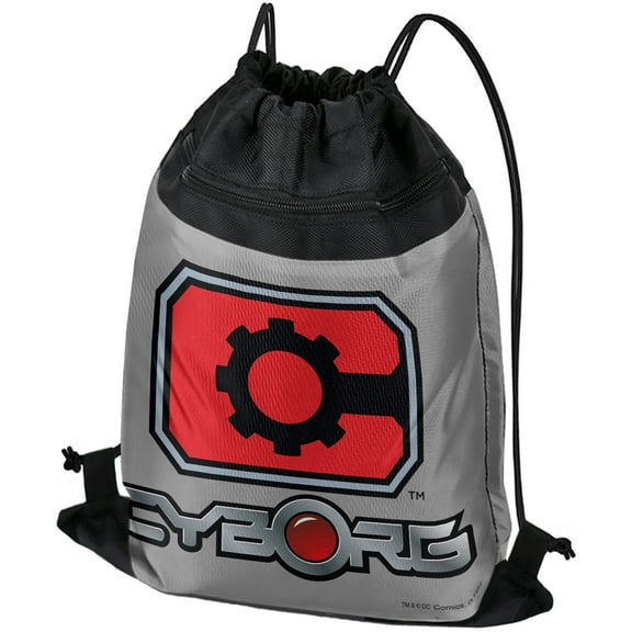 Justice League Cyborg Logo Drawstring Backpack Sports Bag Sackpack 17" x 13", Perfect for Gym, Yoga or Practice