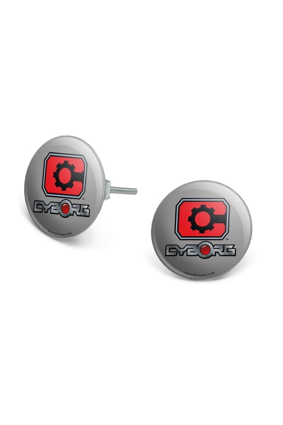 Justice League Cyborg Logo Novelty Silver Plated Stud Earrings