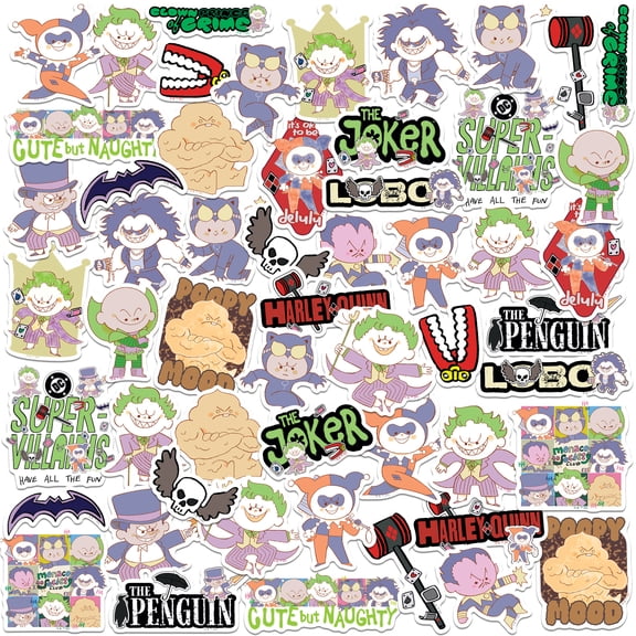 Justice League Dc Hand Drawn Villian Chibis 50Ct Sticker Pack