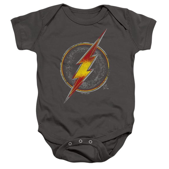 Justice League Flash Busted Logo Unisex Infant Snap Suit for Baby (12 Months) Charcoal