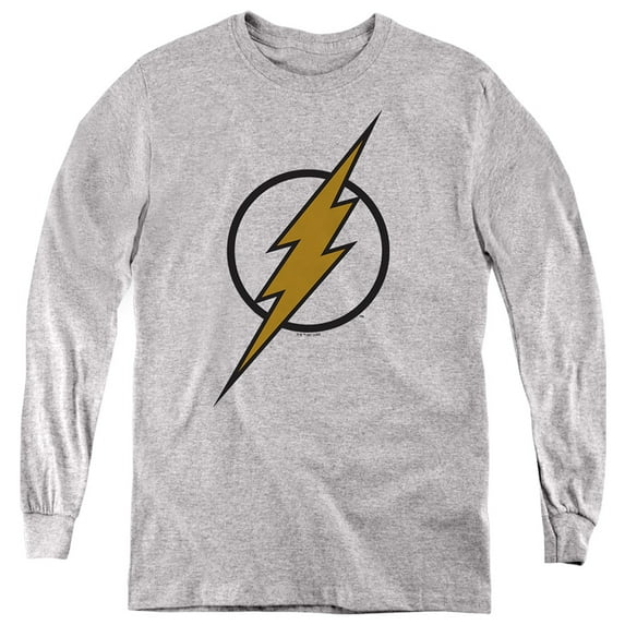 Justice League Flash Muted Color Bolt Kids Long Sleeve T Shirt (Large) for Youth Boys and Girls, Athletic Heather