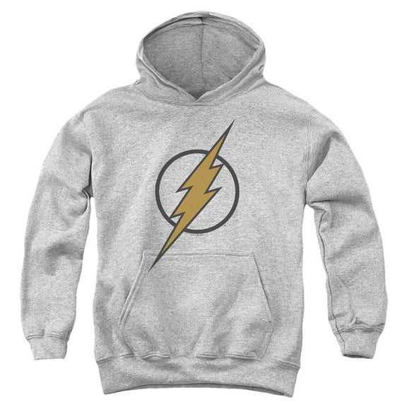 Justice League Flash Muted Color Bolt Kids Pull-Over Hoodie (Large) for Youth Boys and Girls, Athletic Heather