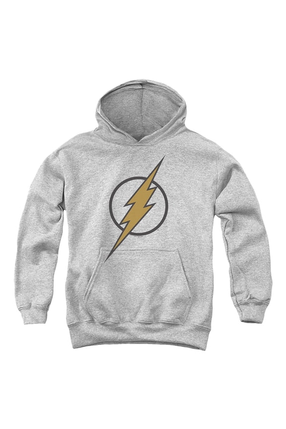Justice League Flash Muted Color Bolt Kids Pull-Over Hoodie (Large) for Youth Boys and Girls, Athletic Heather