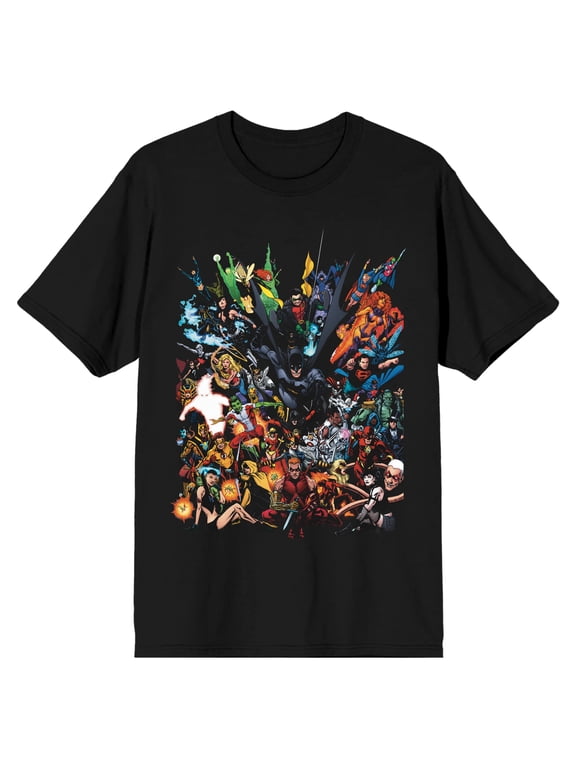 Justice League Full Cast of Heroes Men's Black T-shirt-5XL
