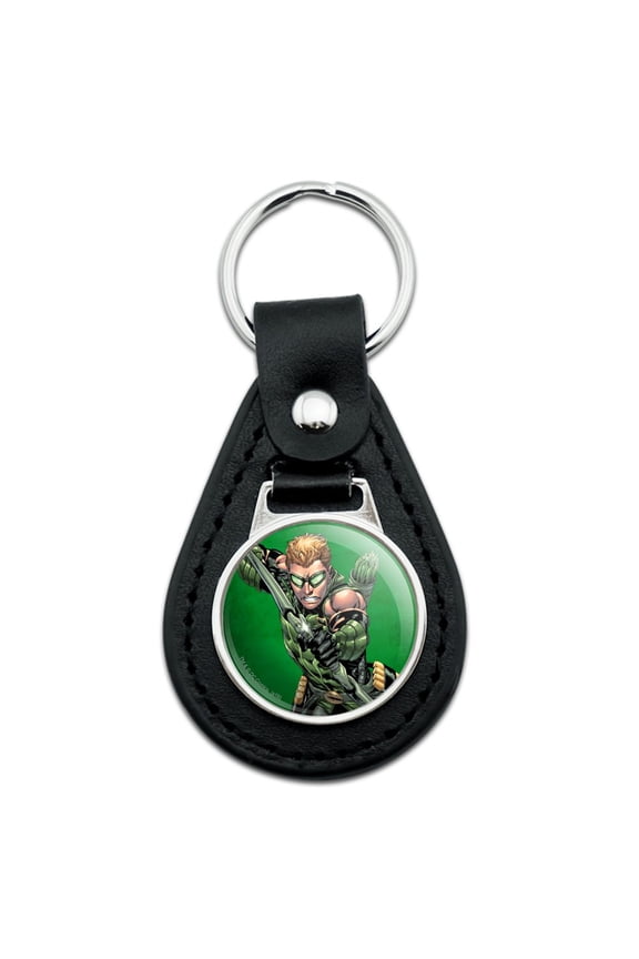 Justice League Green Arrow Character Black Leather Keychain