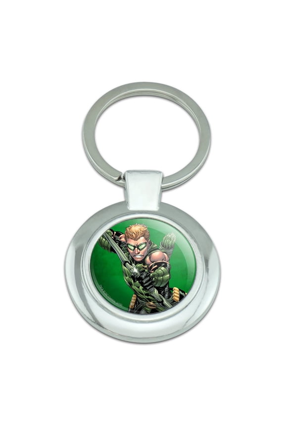 Justice League Green Arrow Character Keychain Classy Round Chrome Plated Metal