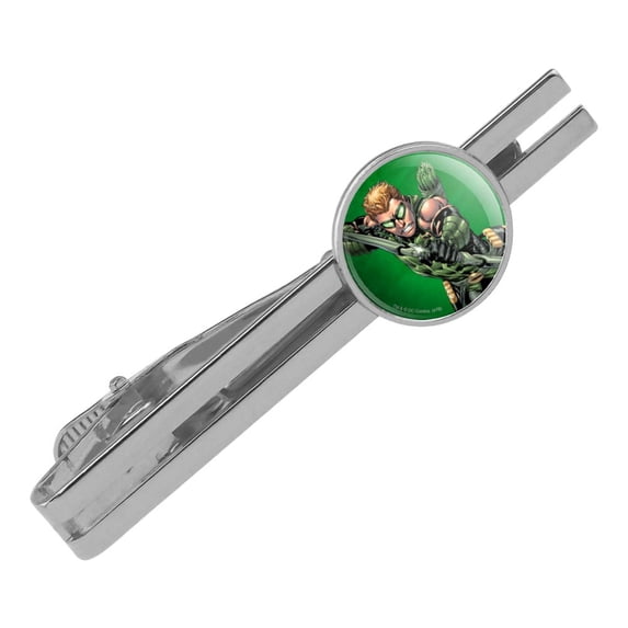 Justice League Green Arrow Character Round Tie Bar Clip Clasp Tack Silver Color Plated