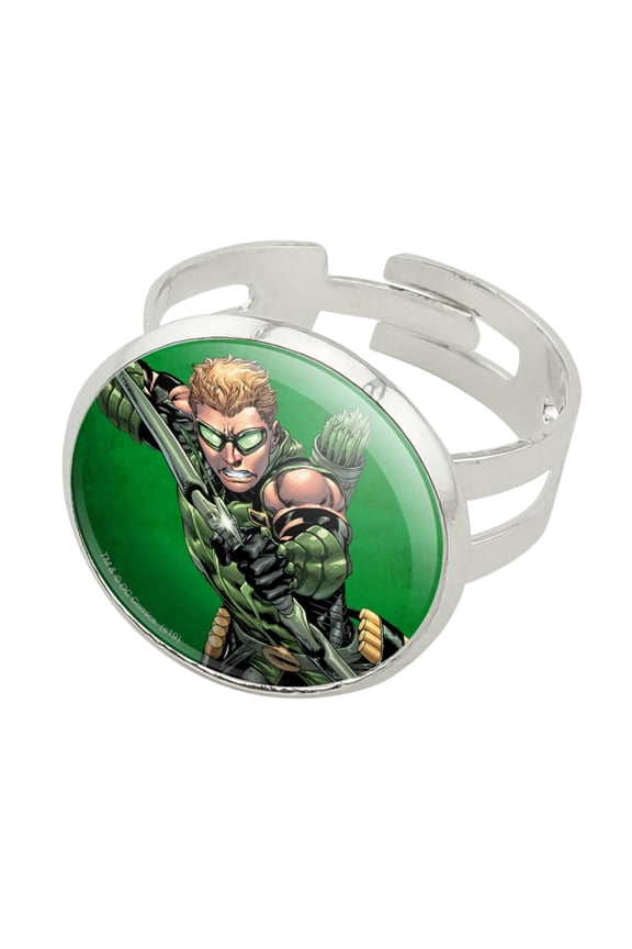 Justice League Green Arrow Character Silver Plated Adjustable Novelty Ring