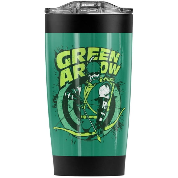 Justice League Green Arrow Target Stainless Steel Tumbler 20 oz Coffee Travel Mug/Cup, Vacuum Insulated & Double Wall with Leakproof Sliding Lid | Great for Hot Drinks and Cold Beverages