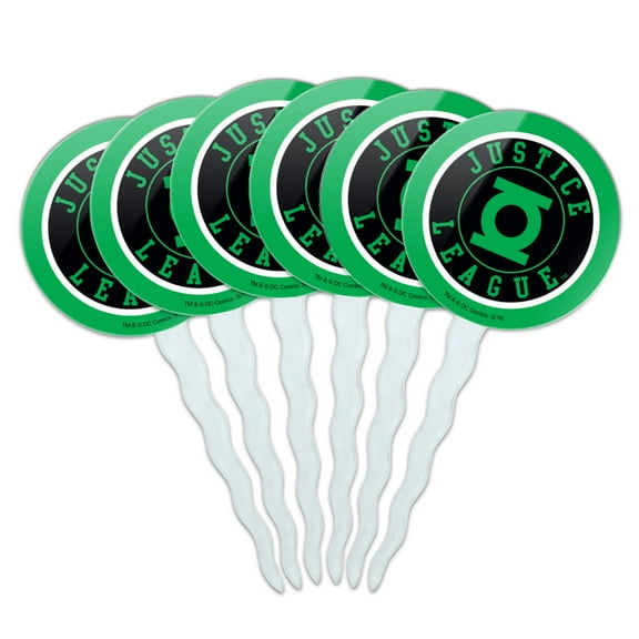 Justice League Green Lantern Athletic Logo Cupcake Picks Toppers Decoration Set of 6