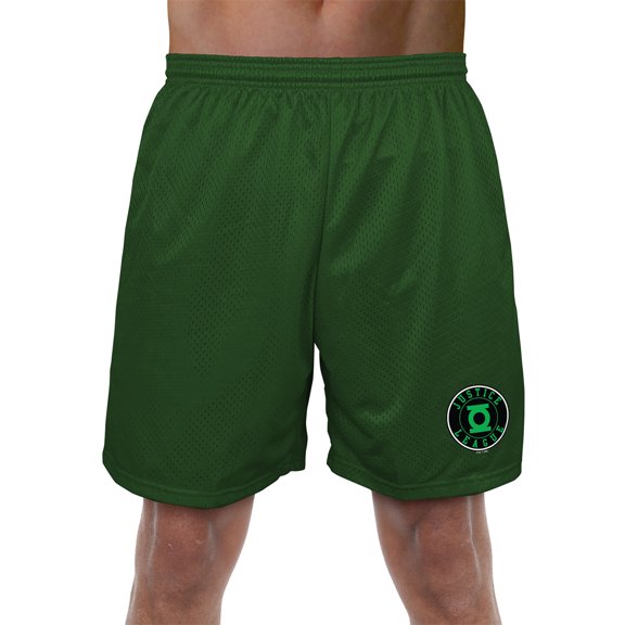 Justice League Green Lantern Athletic Logo Mens Lined Mesh Shorts, Hunter Green, Small