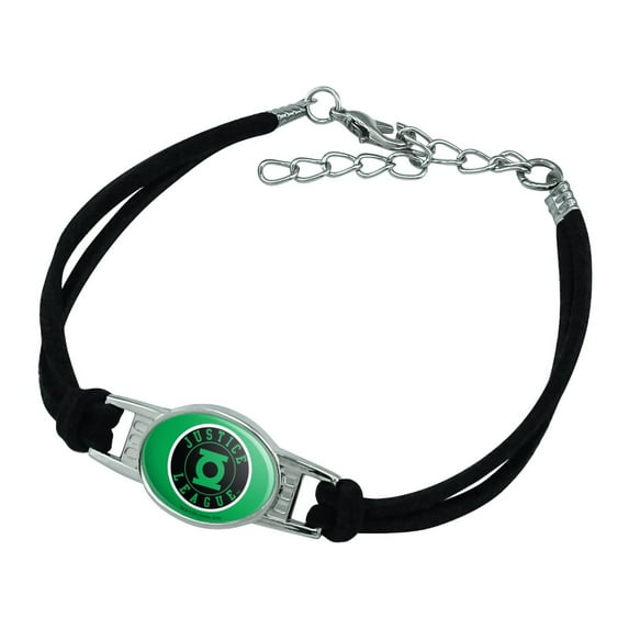Justice League Green Lantern Athletic Logo Novelty Suede Leather Metal Bracelet