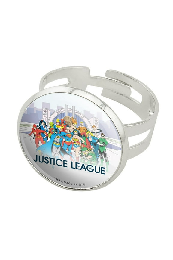 Justice League Hall of Justice Silver Plated Adjustable Novelty Ring
