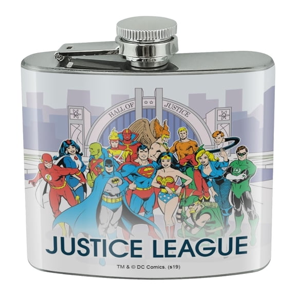 Justice League Hall of Justice Stainless Steel 5oz Hip Drink Kidney Flask