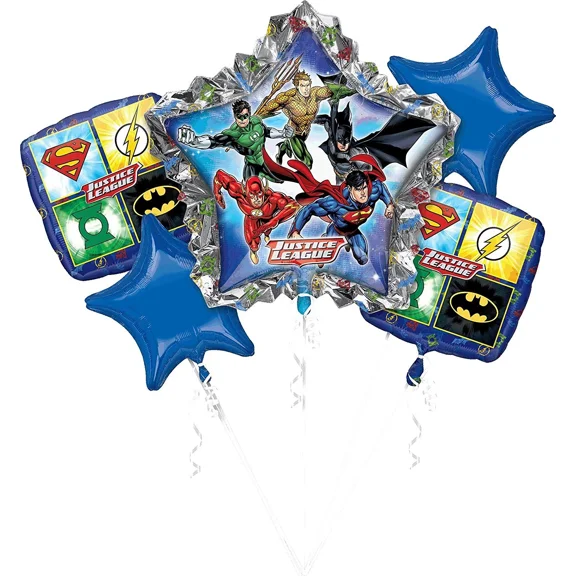 Justice League Happy Birthday Party Favor 5Ct Foil Balloon Bouquet