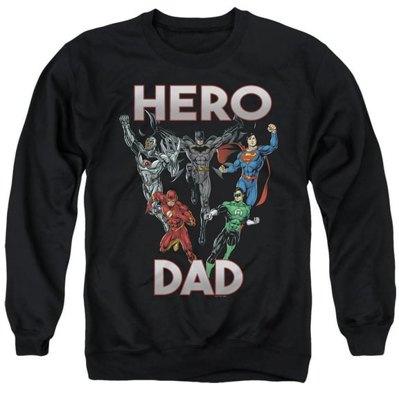 Justice League Hero Dad Multi Unisex Adult Crewneck Sweatshirt (Large) Black