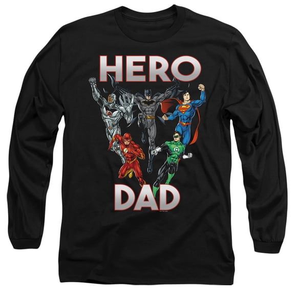 Justice League Hero Dad Multi Unisex Adult Long-Sleeve T Shirt (2X-Large) Black