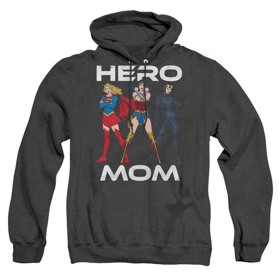 Justice League Hero Mom Multi Unisex Adult Pull-Over Heather Hoodie,Black, X-Large