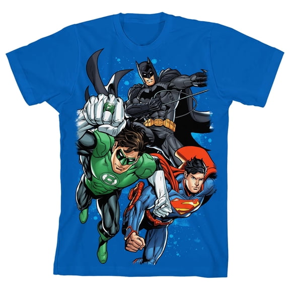 Justice League Heroes Charging Boy's Royal Blue T-shirt-Small