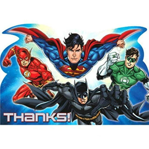Justice League Heroes Unite DC Superhero Birthday Party Thank You Notes 8 Cards