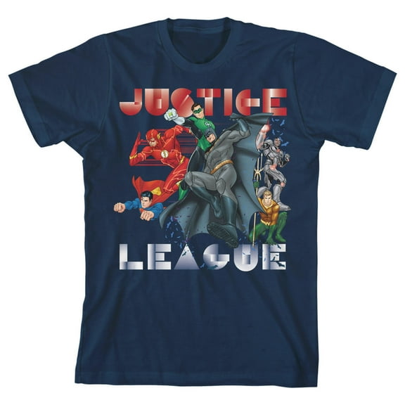 Justice League Heroes in Combat Boy's Navy T-shirt-Medium