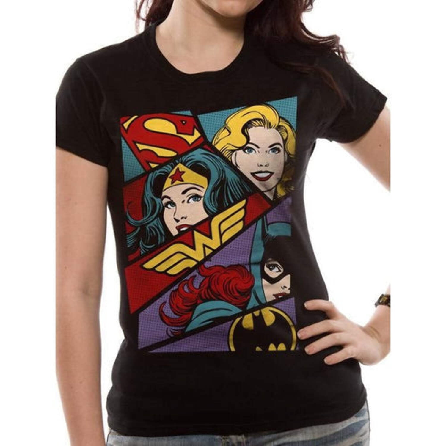 Justice League Heroine Pop Art Fitted T-Shirt DC Adult Justice League Heroine Pop Art Fitted T-Shirt DC Adult