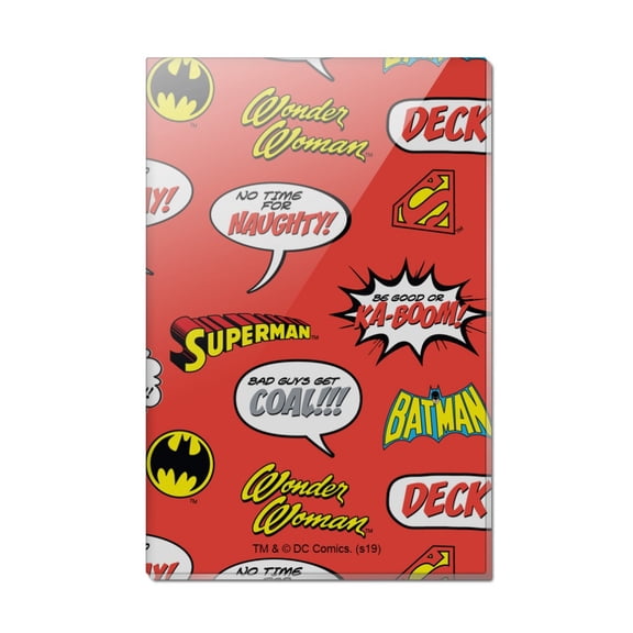 Justice League Holiday Speech Bubbles Pattern Rectangle Acrylic Fridge Refrigerator Magnet