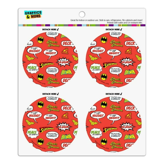 Justice League Holiday Speech Bubbles Pattern Refrigerator Fridge Locker Vinyl Circle Magnet Set