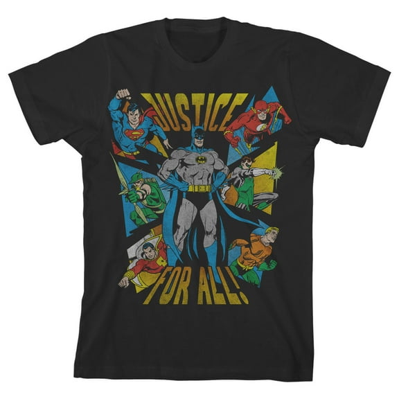 Justice League Justice For All Boy's Black T-shirt-XL