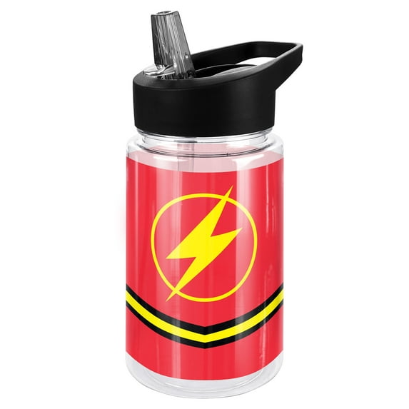 Justice League Kids Tritan Plastic Water Bottle with Straw Lid and Handle, Reusable Tumbler for Toddlers, Unisex for Girls and Boys, 12oz, Flash Bottle Uniform